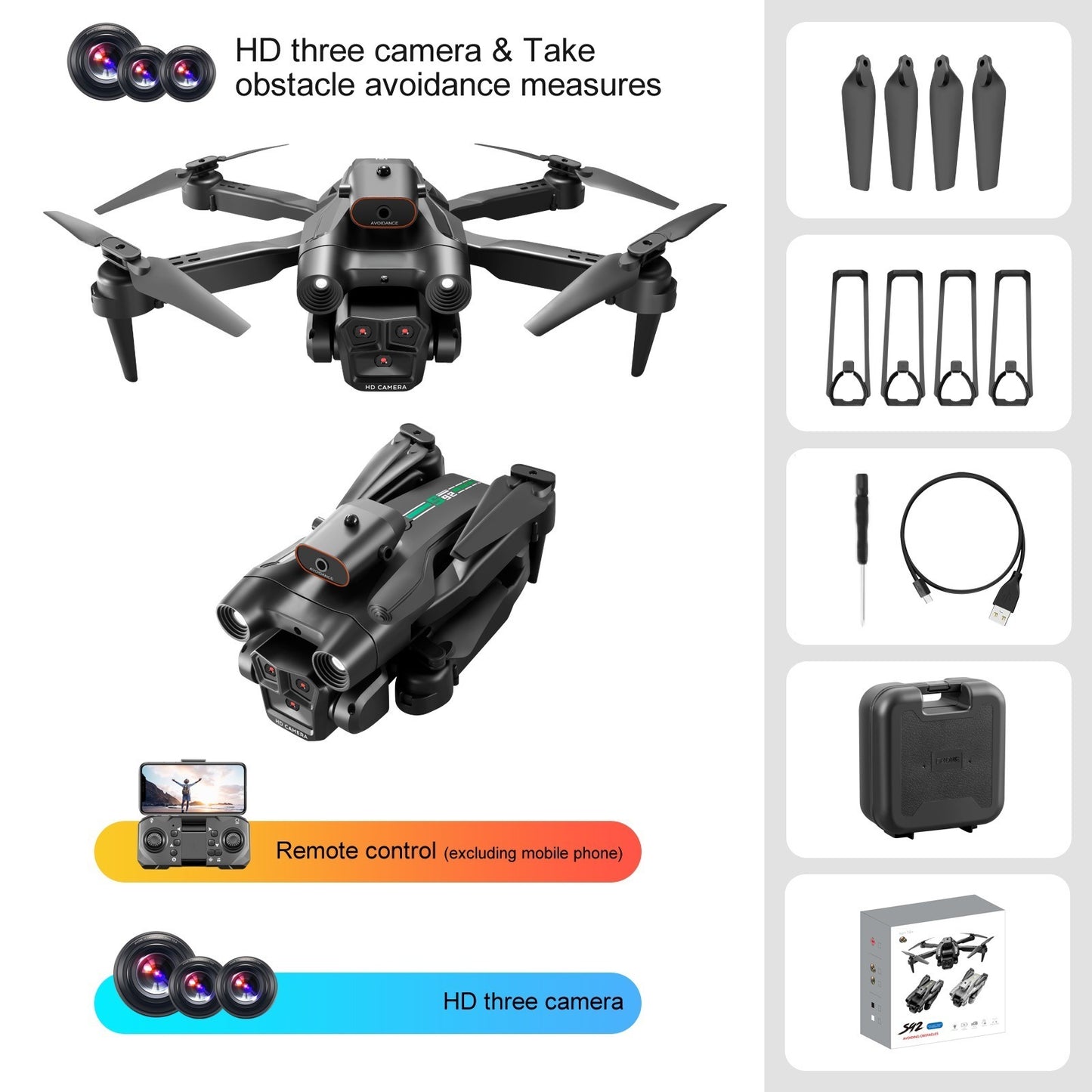 S92 Remote-controlled Unmanned Vehicle Double Three Camera Optical Flow Positioning Quadcopter