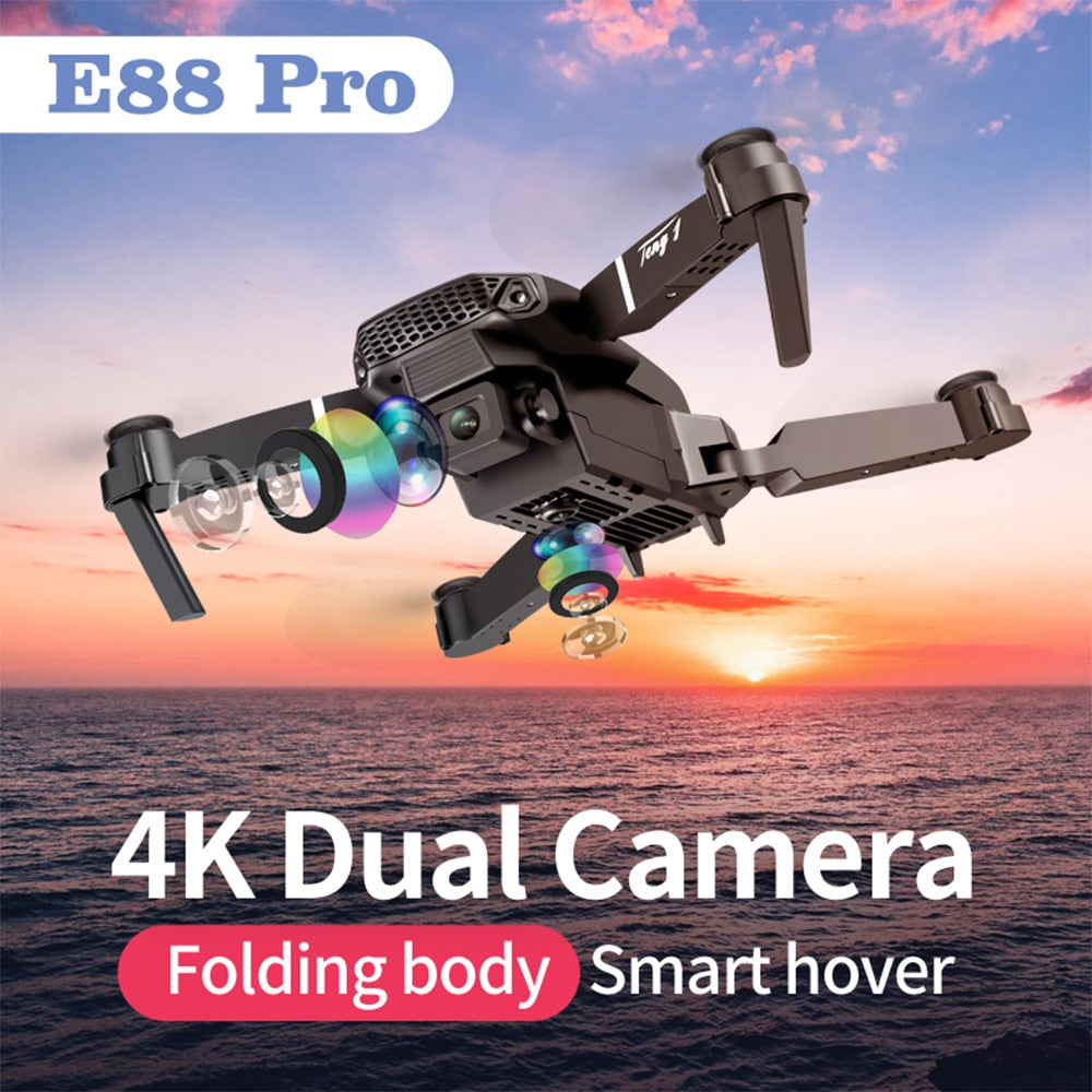 2020 NYA E88 Drone 4k Professionell HD Dubbelkamera Dron WiFi 1080p Realtidsöverföring FPV-drönare Hopfällbar Quadcopter-leksak