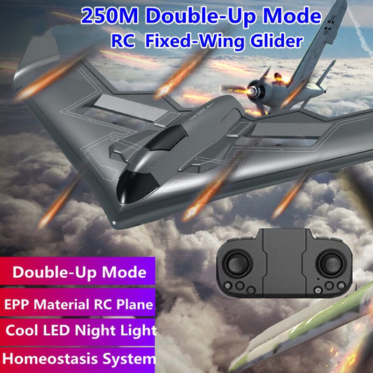 250M Double-Up Mode RC Fixed-Wing Glider Plane EPP Material Cool LED Night Light Fighter Style Fjärrkontroll Plan Leksaker för barn