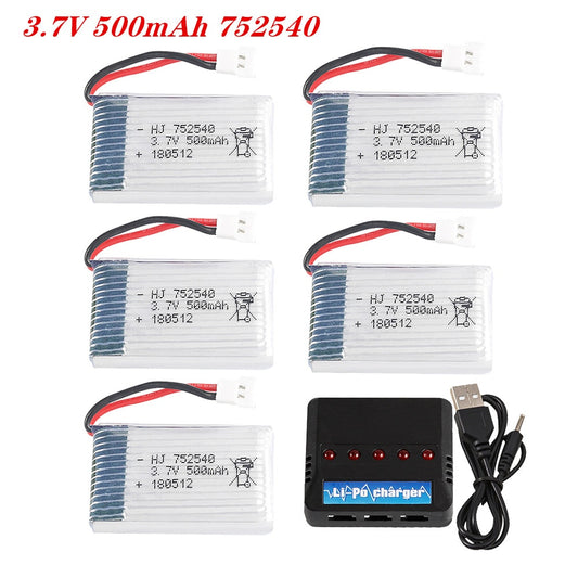 3,7V 500mAh 752540 Lipo Batteri Med Laddare För Syma X5C X5SW M68 Cheerson CX-30 H5C RC Drönare Reservdelar 2-5st Batteripaket