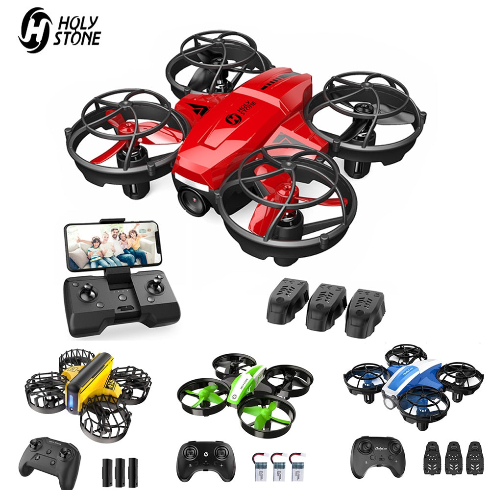 Holy Stone Mini RC Drone 720P Kamera Headless Drones Mini RC Quadrocopter One Key Land Auto Hovering 3 Batterier Helikopter