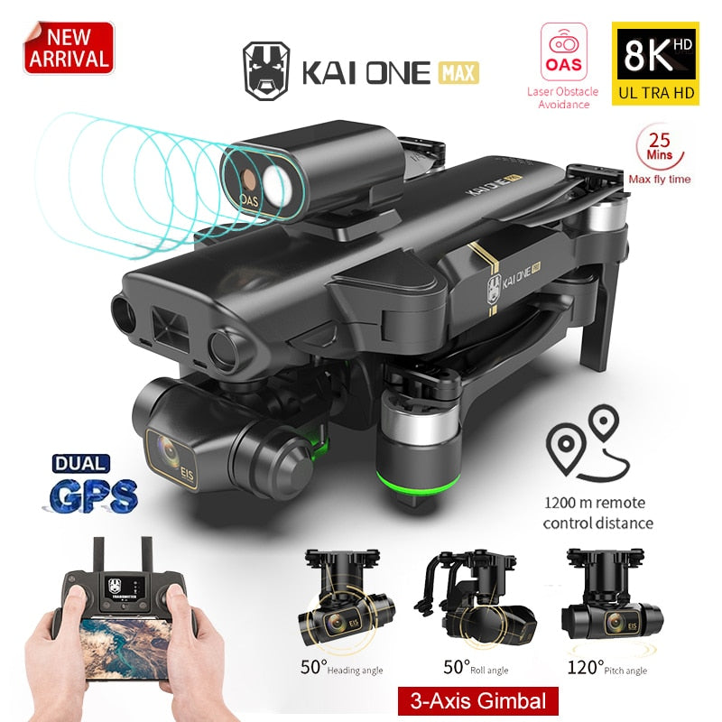 KAI ONE MAX GPS Hinder Undvikande 4K Drönare Professionell 8K HD Dual Camera 3 Axis Gimbal Borstlös RC Vikbar Quadcopter Presenter