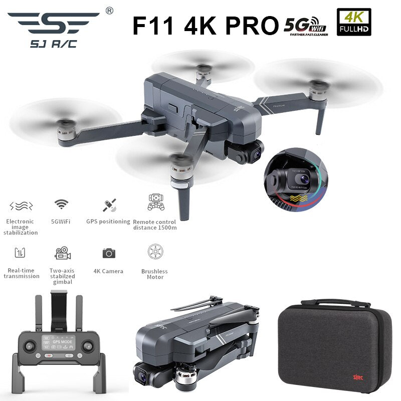 SJRC F11 Pro 4K F11s Pro Camera Drone GPS 5G FPV HD 2 Axis Stabilized Gimbal EIS Professional Borstlös Quadcopter RC Drone