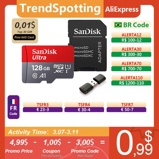 Sandisk Ultra Micro SD 128GB 32GB 64GB 256GB 16G 400GB Micro SD-kort SD/TF Flash Card Minneskort 32 64 128 gb microSD för telefon