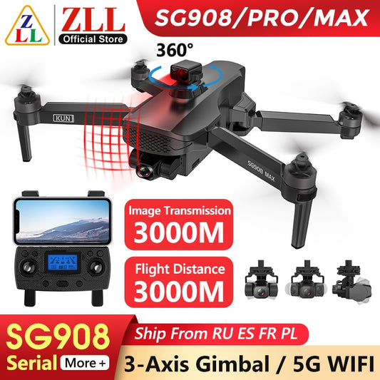 ZLL SG908 Camera Drone 4K Professional SG908MAX RC Distance 3KM 3-axlig Gimbal Stabilizer Borstlös 5G WIFI GPS Quadcopter Dron