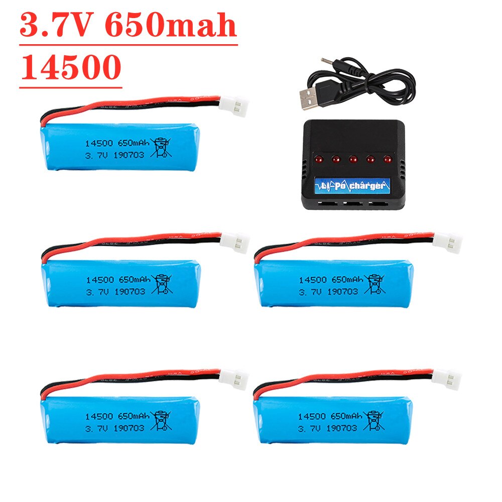 lipoväska 3,7v 650mAH 14500 Lipo Batteri + Laddare För H116 RC Båthelikopter Bil Lastbil Tank Del 1s 3,7 V uppladdningsbart batteri